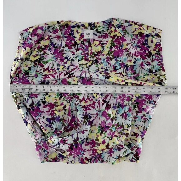 CAbi Women’s Eden Colorful Faux Wrap Floral Cap Sleeve Chiffon Blouse Sz Sm Boho - Picture 11 of 11